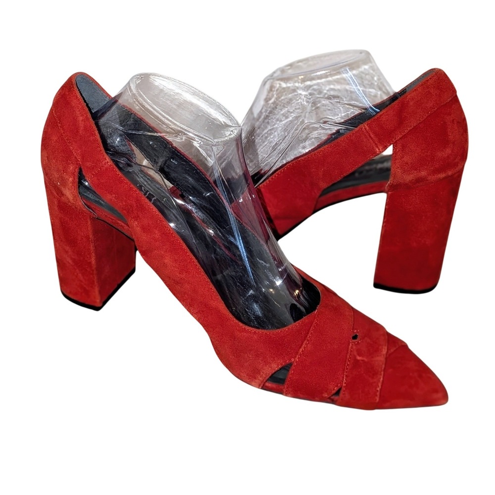 Franco Sarto Red Suede Pointed Toe Block Heel Pumps with Cutouts Size 11 NEW